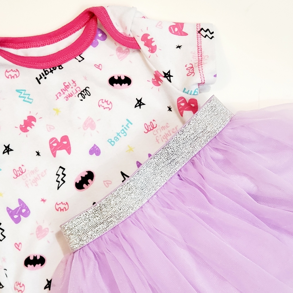 2 pcs Batman Print Onesie & Garanimals Purple Tutu Skirt Size 0-3M